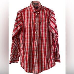 Boys Long Sleeve Izod Button-up Red Plaid Shirt Size XL